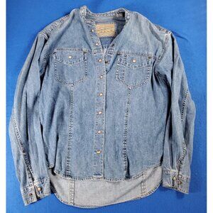 Vintage Liz Claiborne Denim Jean Shirt Pearl Buttons Jacket Size Medium